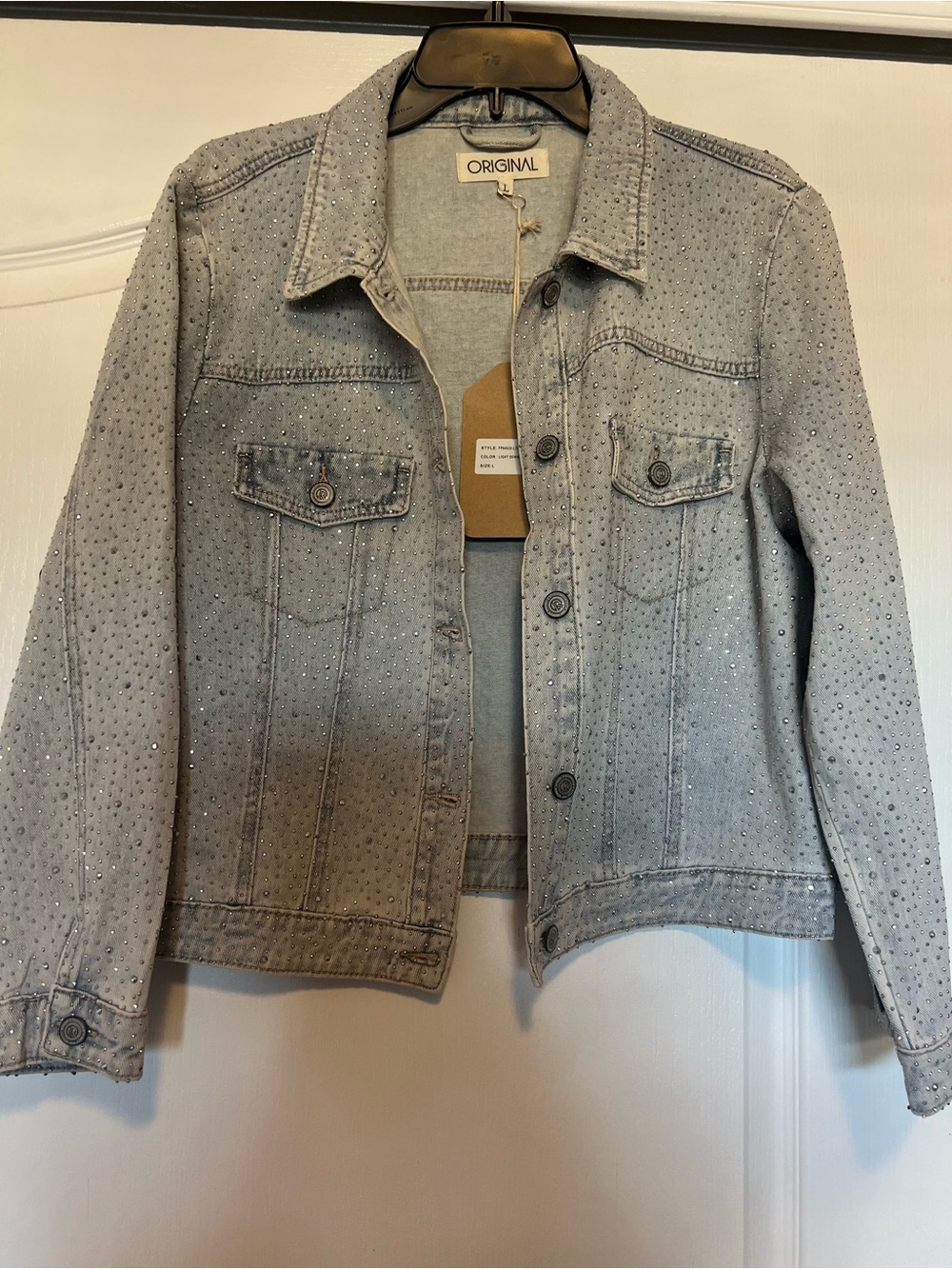 Women's Light Gray Studded Denim Jacket